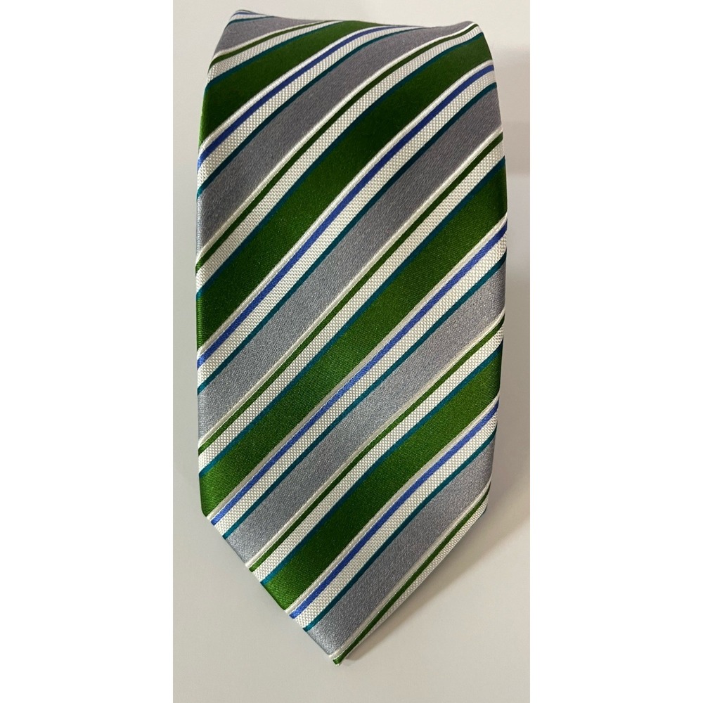Geoffrey Beene Silk Tie Mint Green Blue White Stripes Men Necktie